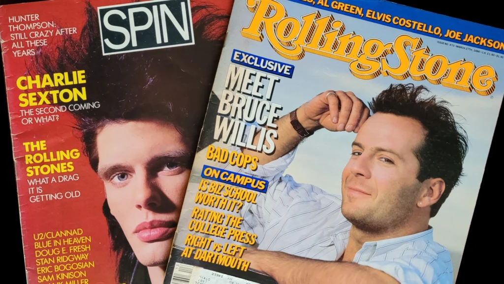 Covers to SPIN and Rolling Stone magazines