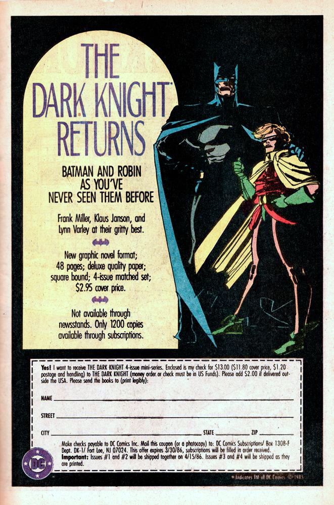 DC Comics house ad for The Dark Knight Returns