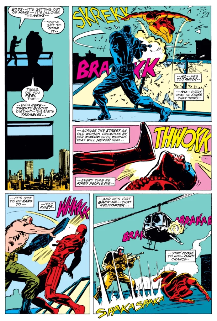 Daredevil issue 233, words by Frank Miller, artwork by Dave Mazzucchelli