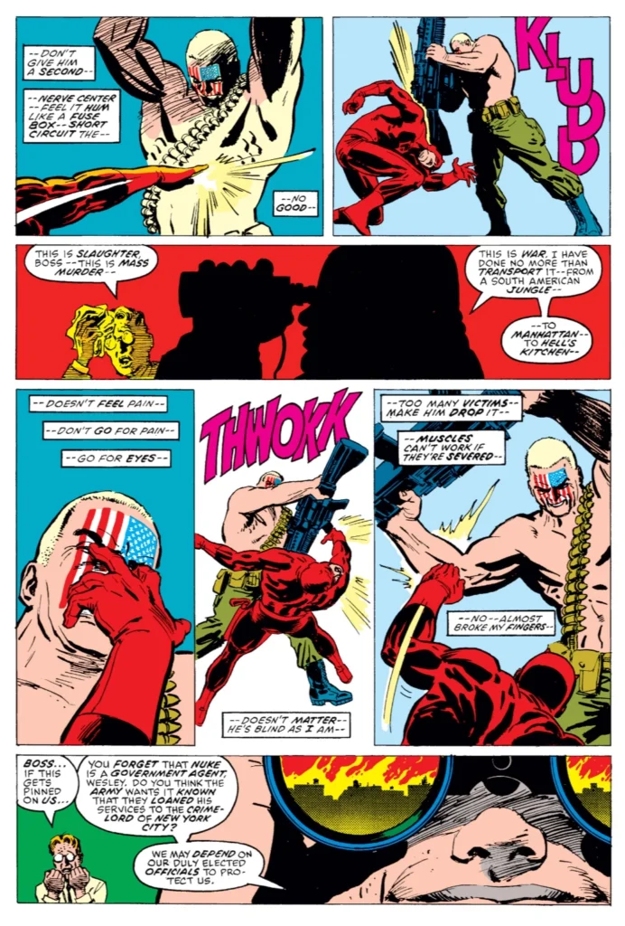 Daredevil issue 233 page 4, words by Frank Miller, artwork by Dave Mazzucchelli