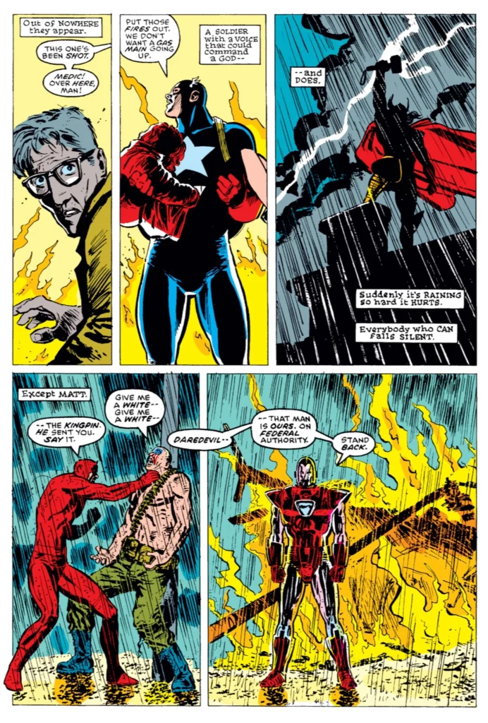 Daredevil issue 233 page 9, words by Frank Miller, artwork by Dave Mazzucchelli