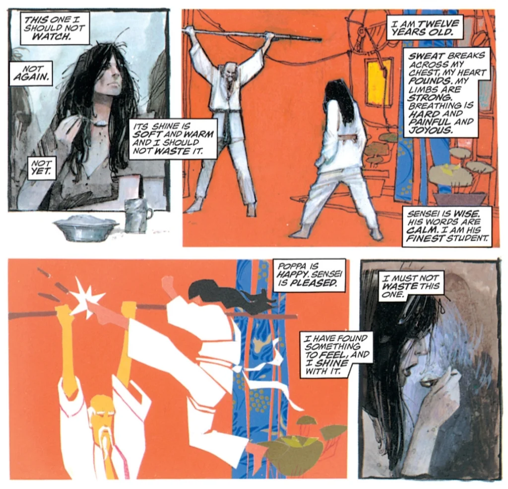 Panels from Elektra: Assassin issue 1 page 8