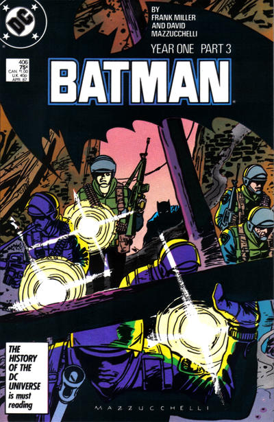 Batman issue 406 cover art by Dave Mazzucchelli.