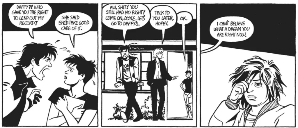 Panels from Love and Rockets Volume 1 issue 17 artwork by Jaime Hernandez