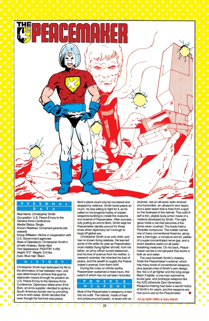 DC Who's Who page for Peacemaker, 1986