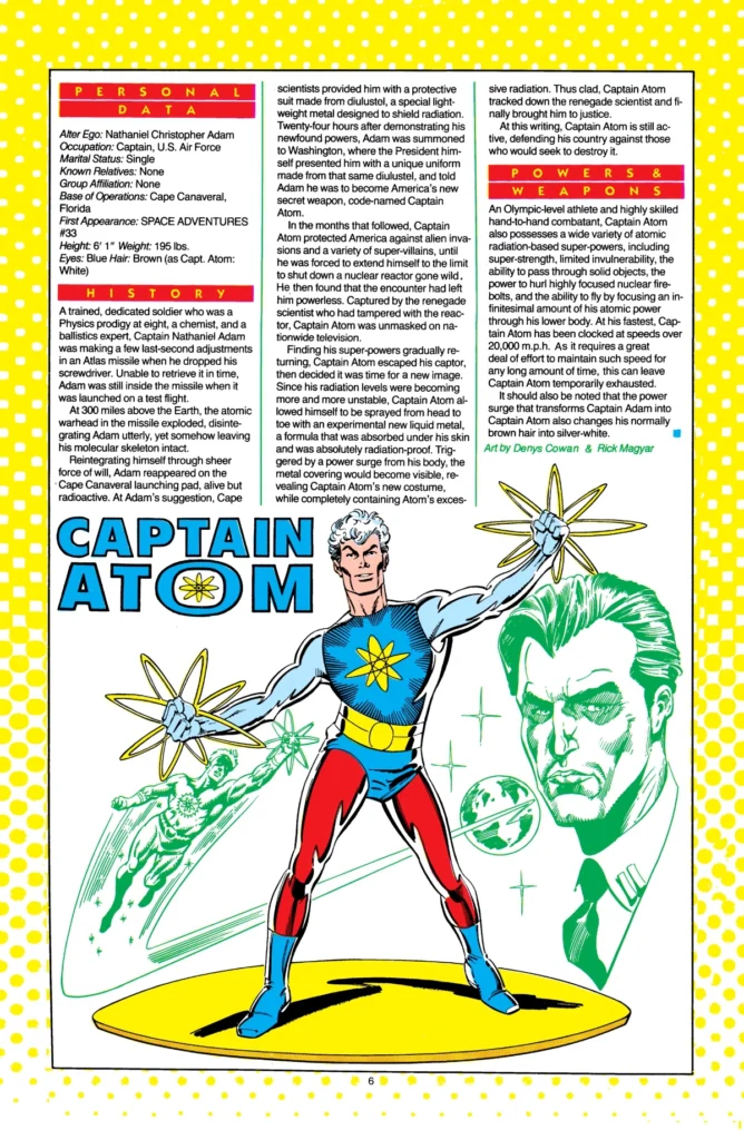 DC Who's Who page for Captain Atom, 1985